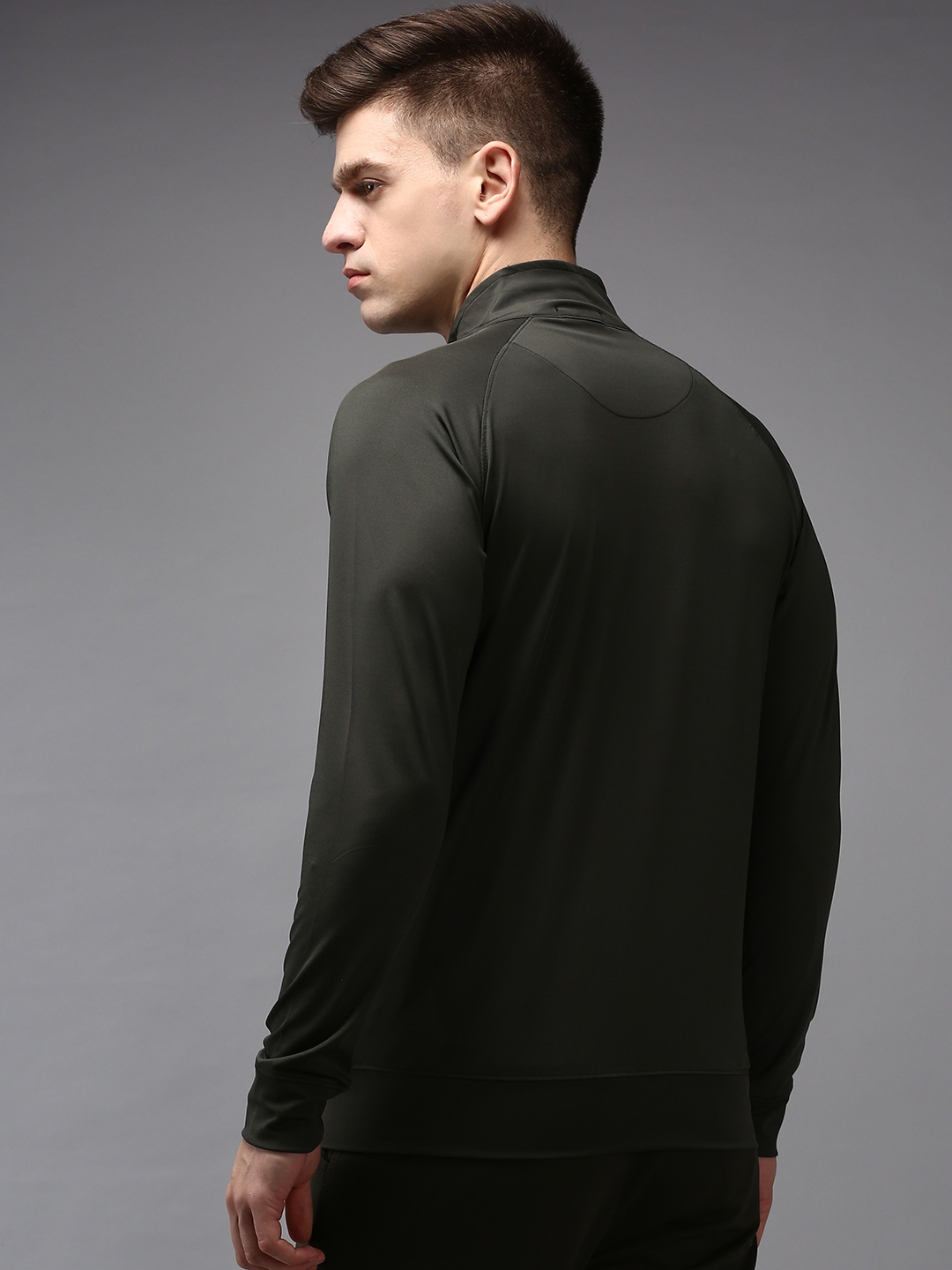Showoff | SHOWOFF Men Olive Solid High Neck Full Sleeves Front-Open Sweatshirt 2