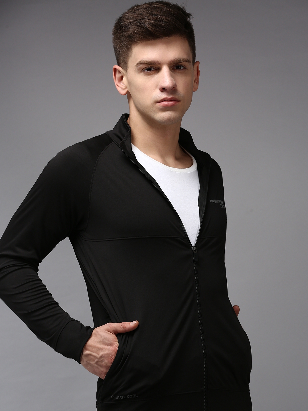 Showoff | SHOWOFF Men Black Solid High Neck Full Sleeves Front-Open Sweatshirt 0