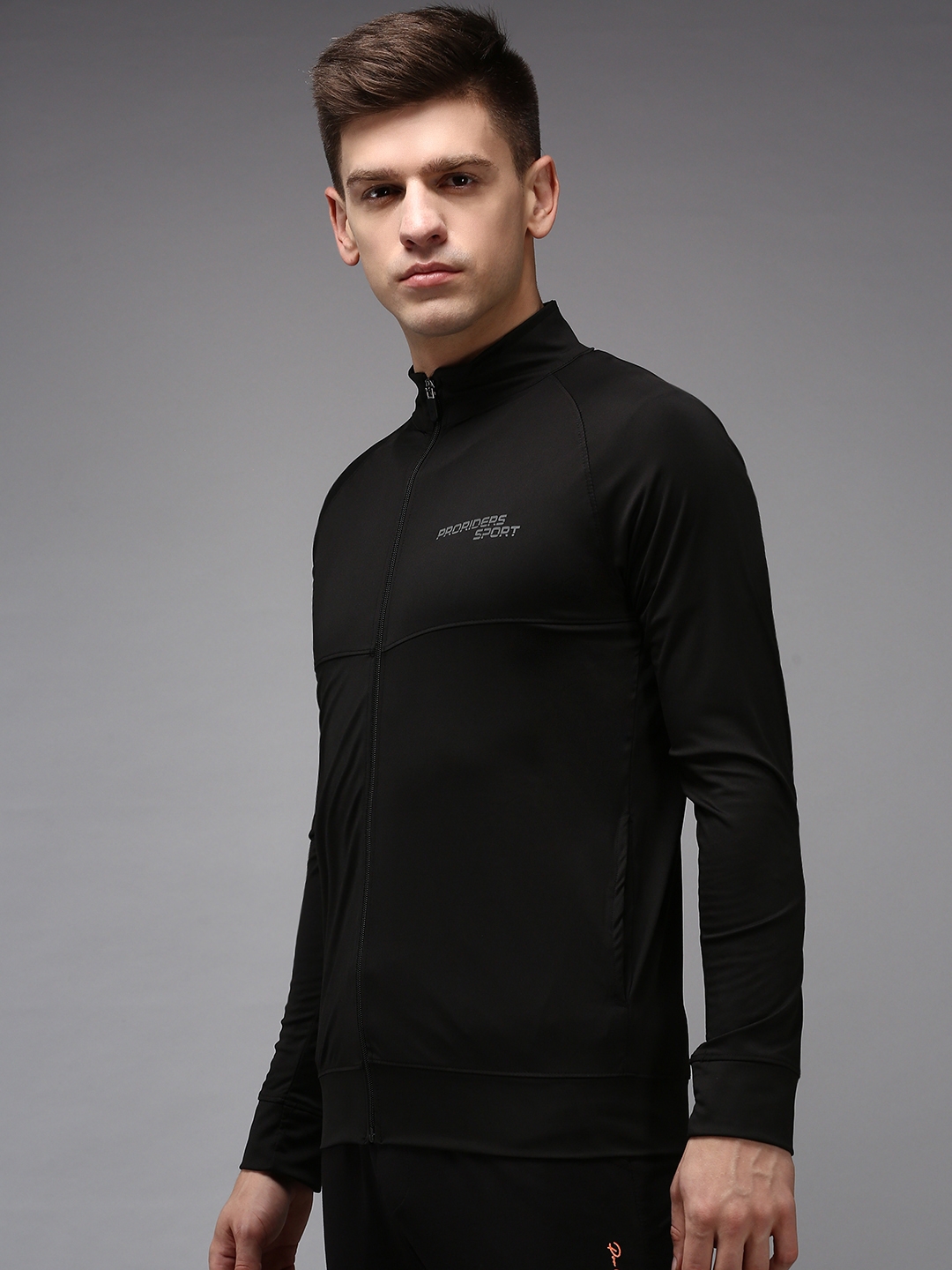 Showoff | SHOWOFF Men Black Solid High Neck Full Sleeves Front-Open Sweatshirt 2