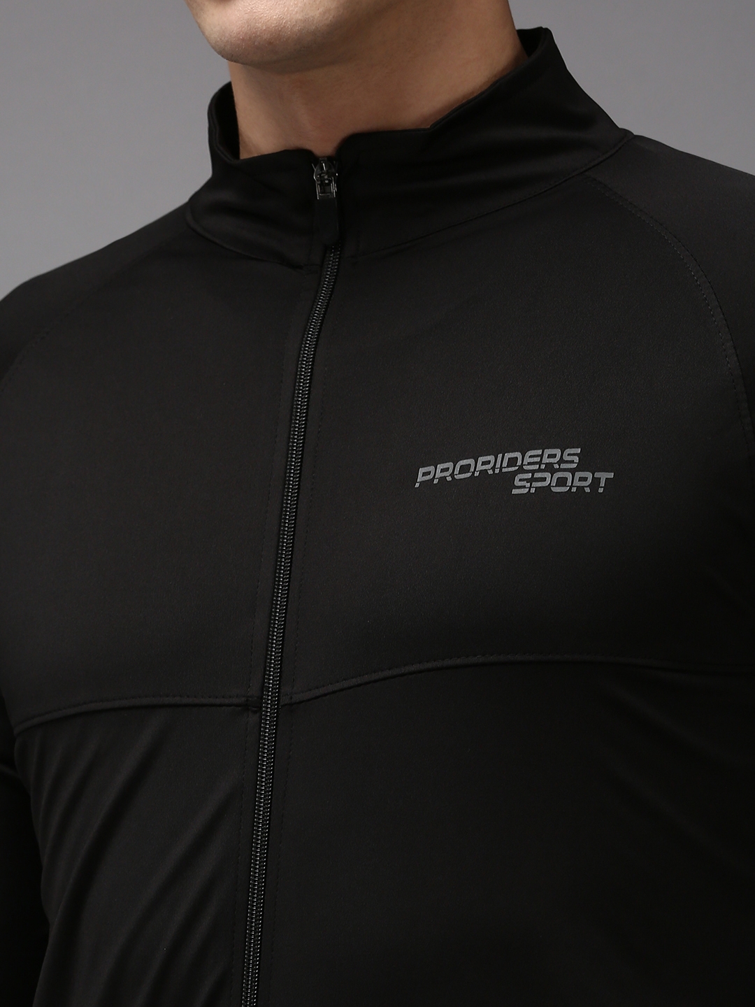 Showoff | SHOWOFF Men Black Solid High Neck Full Sleeves Front-Open Sweatshirt 5