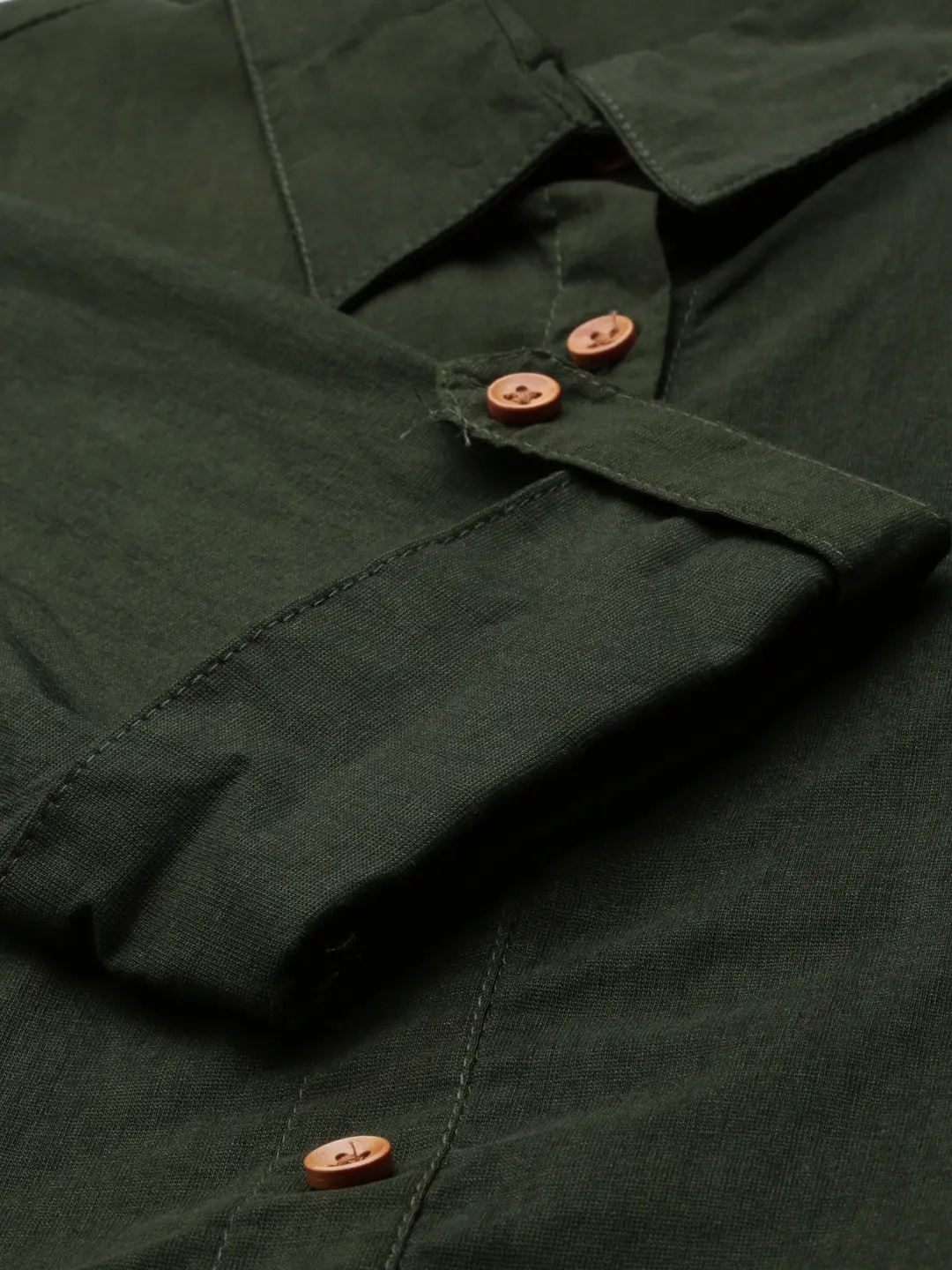 Showoff | SHOWOFF Women Olive Solid Shirt Collar Short Sleeves Mid Length A-Line Kurta 2