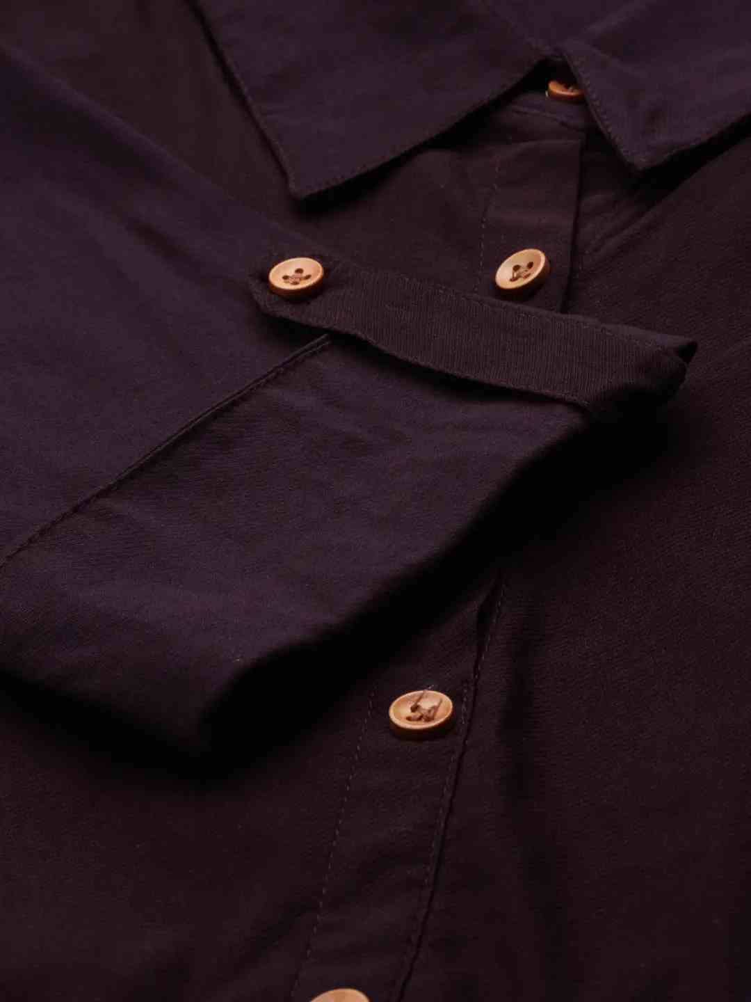 SHOWOFF Women Violet Solid Shirt Collar Short Sleeves Mid Length A-Line Kurta