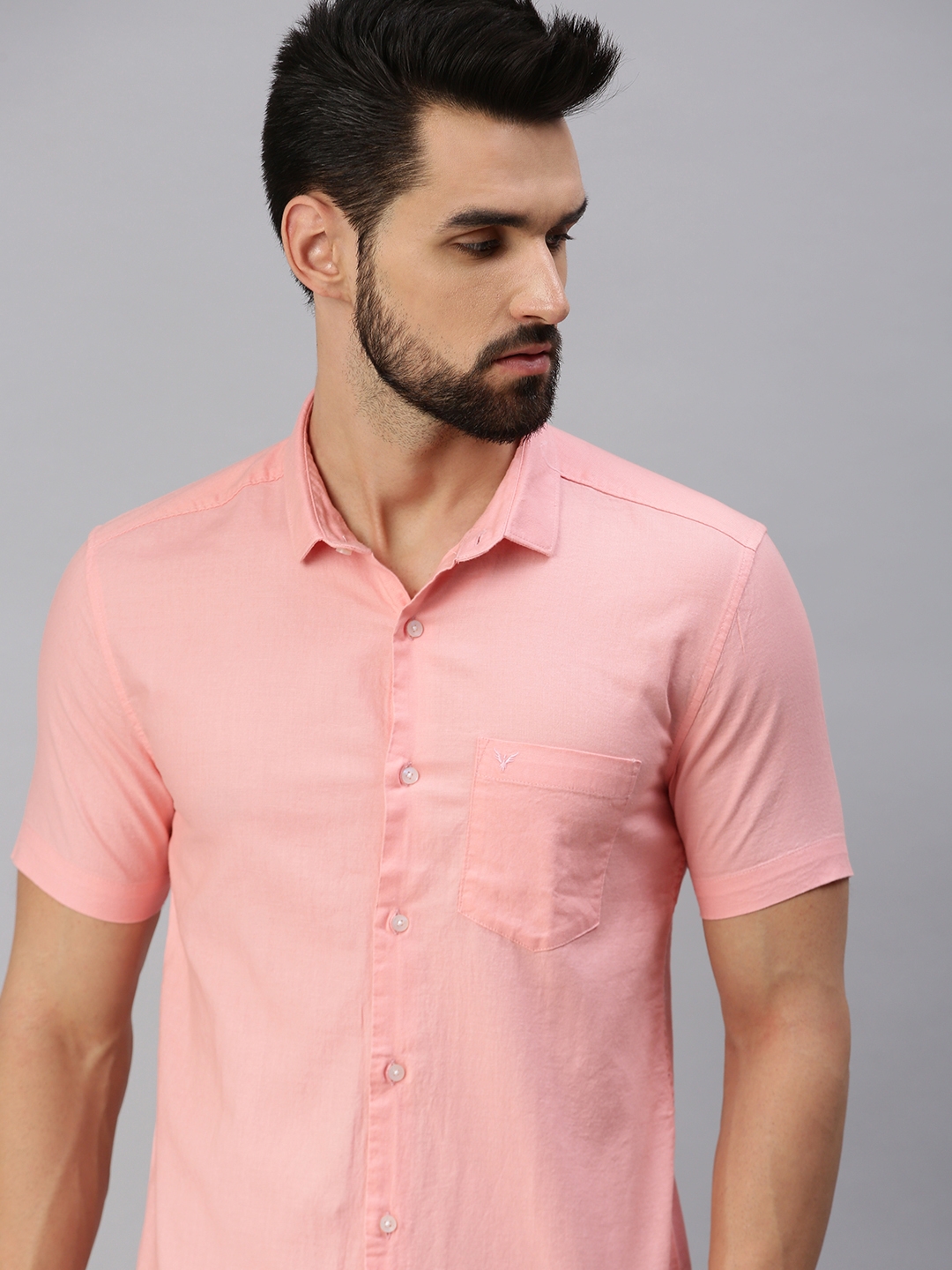 Showoff | SHOWOFF Men Pink Solid Slim Collar Short Sleeves Casual Shirt 0