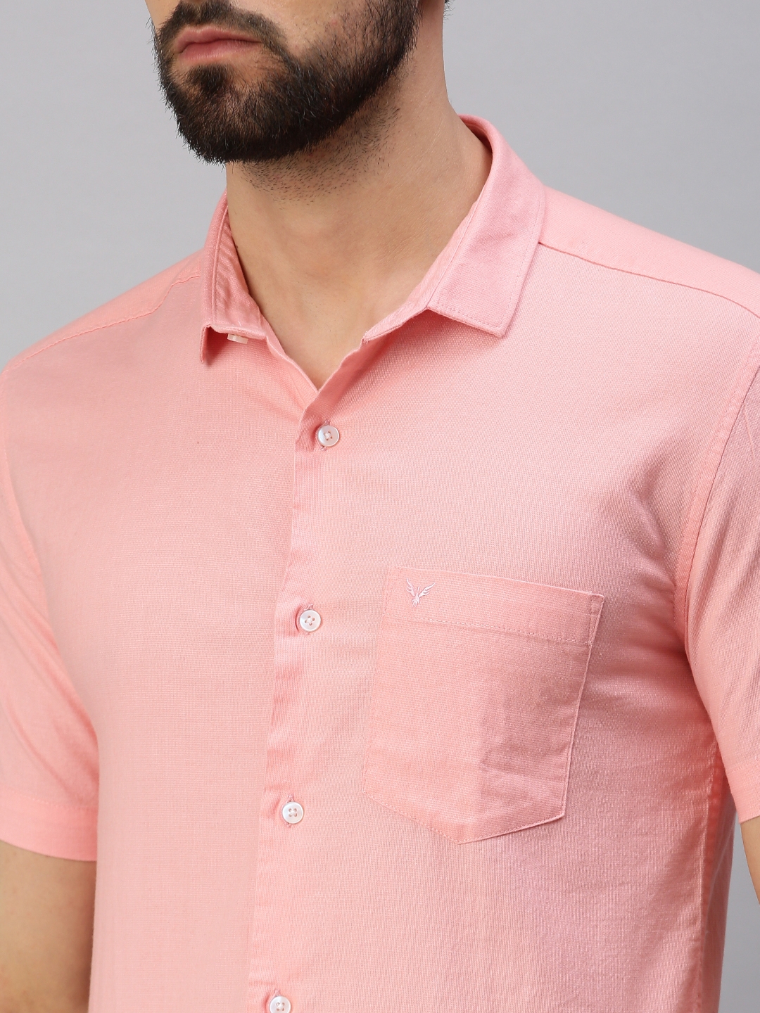 Showoff | SHOWOFF Men Pink Solid Slim Collar Short Sleeves Casual Shirt 5