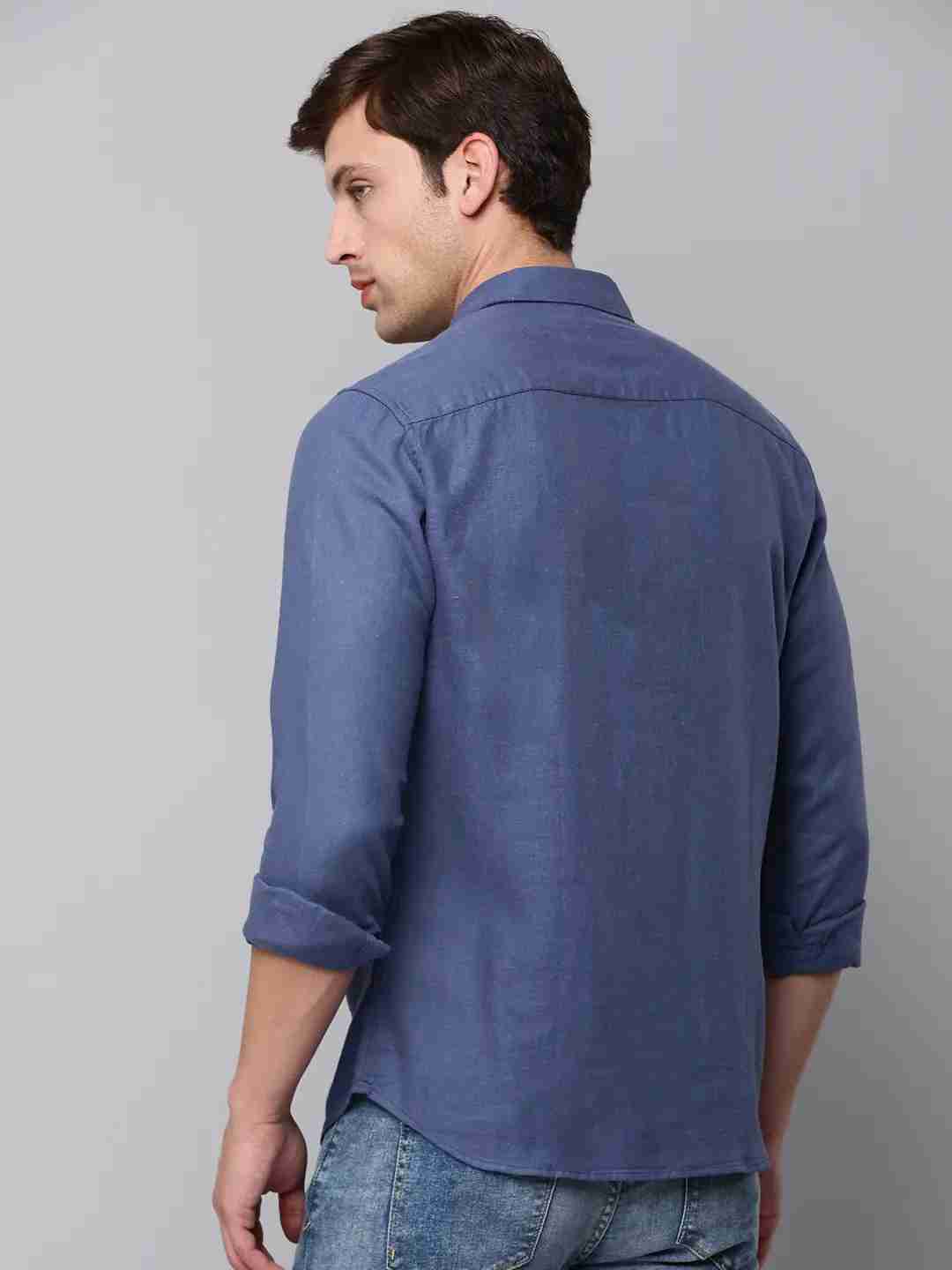 SHOWOFF Men Navy Blue Solid Spread Collar Full Sleeves Casual Shirt