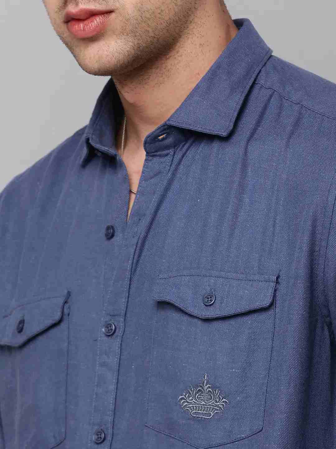 SHOWOFF Men Navy Blue Solid Spread Collar Full Sleeves Casual Shirt