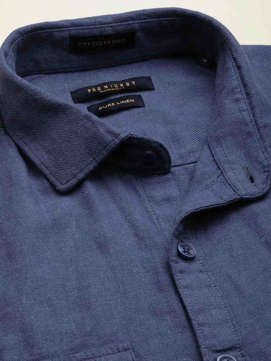 SHOWOFF Men Navy Blue Solid Spread Collar Full Sleeves Casual Shirt