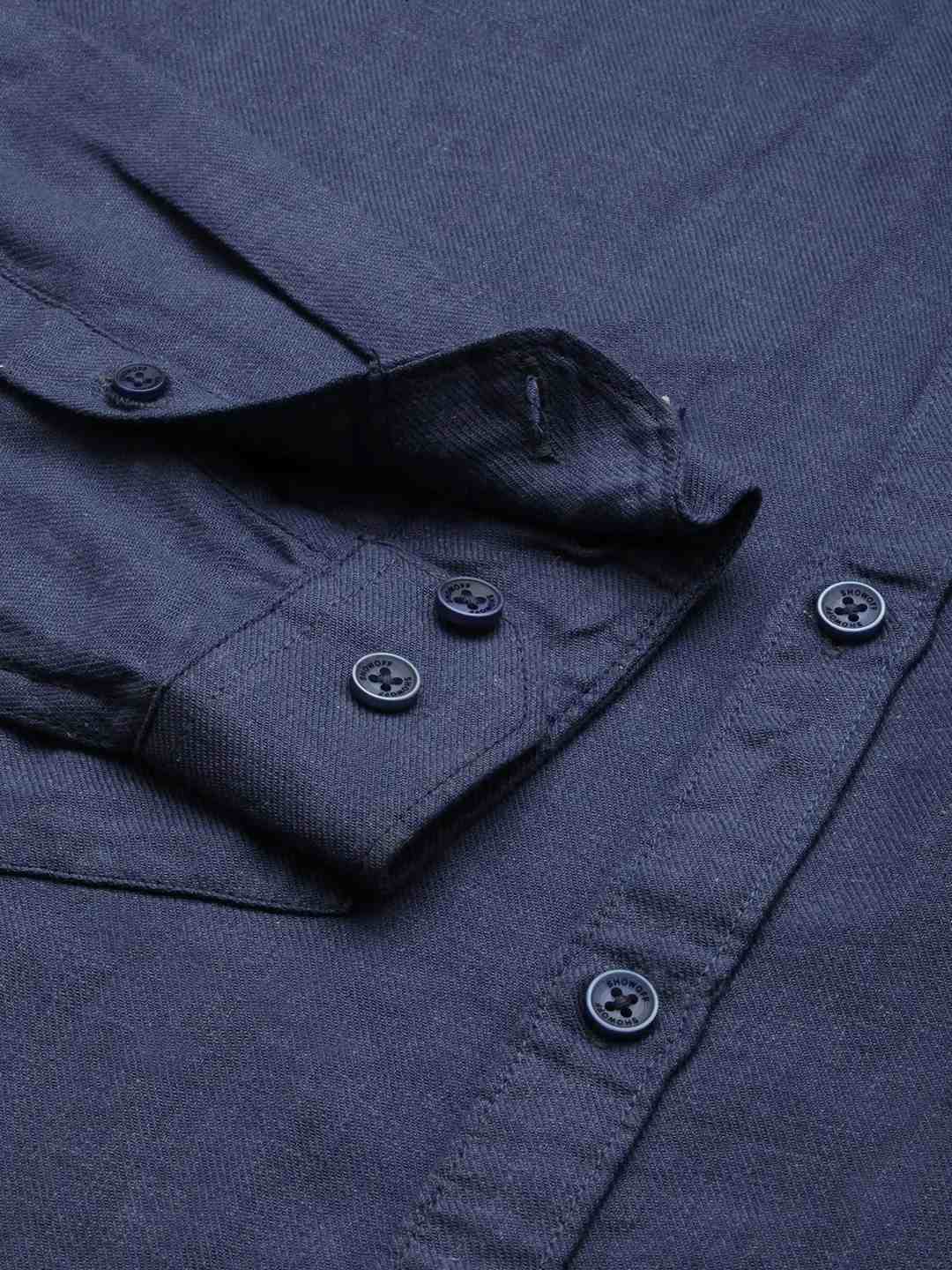 SHOWOFF Men Navy Blue Solid Spread Collar Full Sleeves Casual Shirt