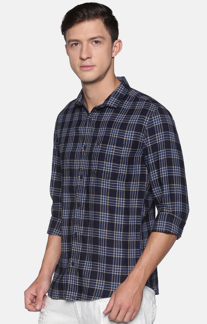 Showoff | SHOWOFF Men Navy Blue Checked Classic Collar Full Sleeves Slim Fit Casual Shirt 2