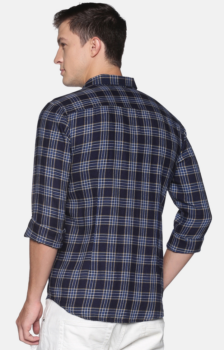 Showoff | SHOWOFF Men Navy Blue Checked Classic Collar Full Sleeves Slim Fit Casual Shirt 3