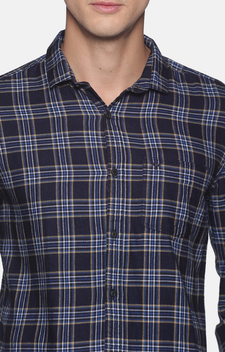 Showoff | SHOWOFF Men Navy Blue Checked Classic Collar Full Sleeves Slim Fit Casual Shirt 4