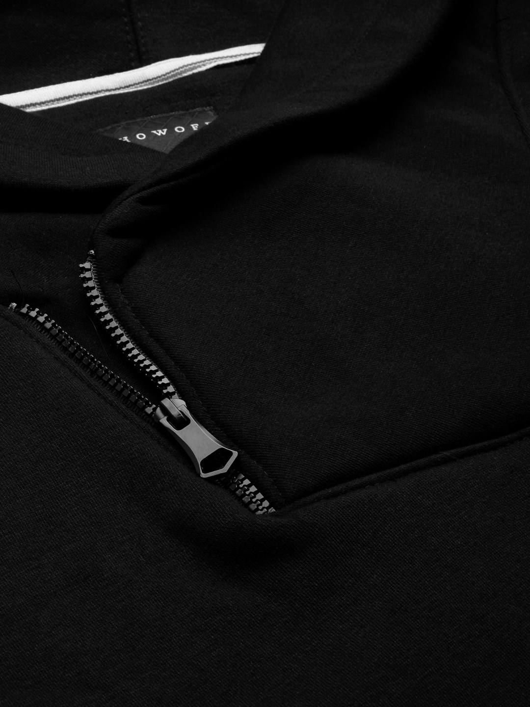 SHOWOFF Men's Double Collar Black Solid Sweatshirt
