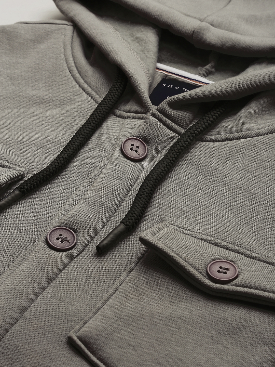 Showoff | SHOWOFF Men Grey Solid Hooded Full Sleeves Front-Open Sweatshirt 6