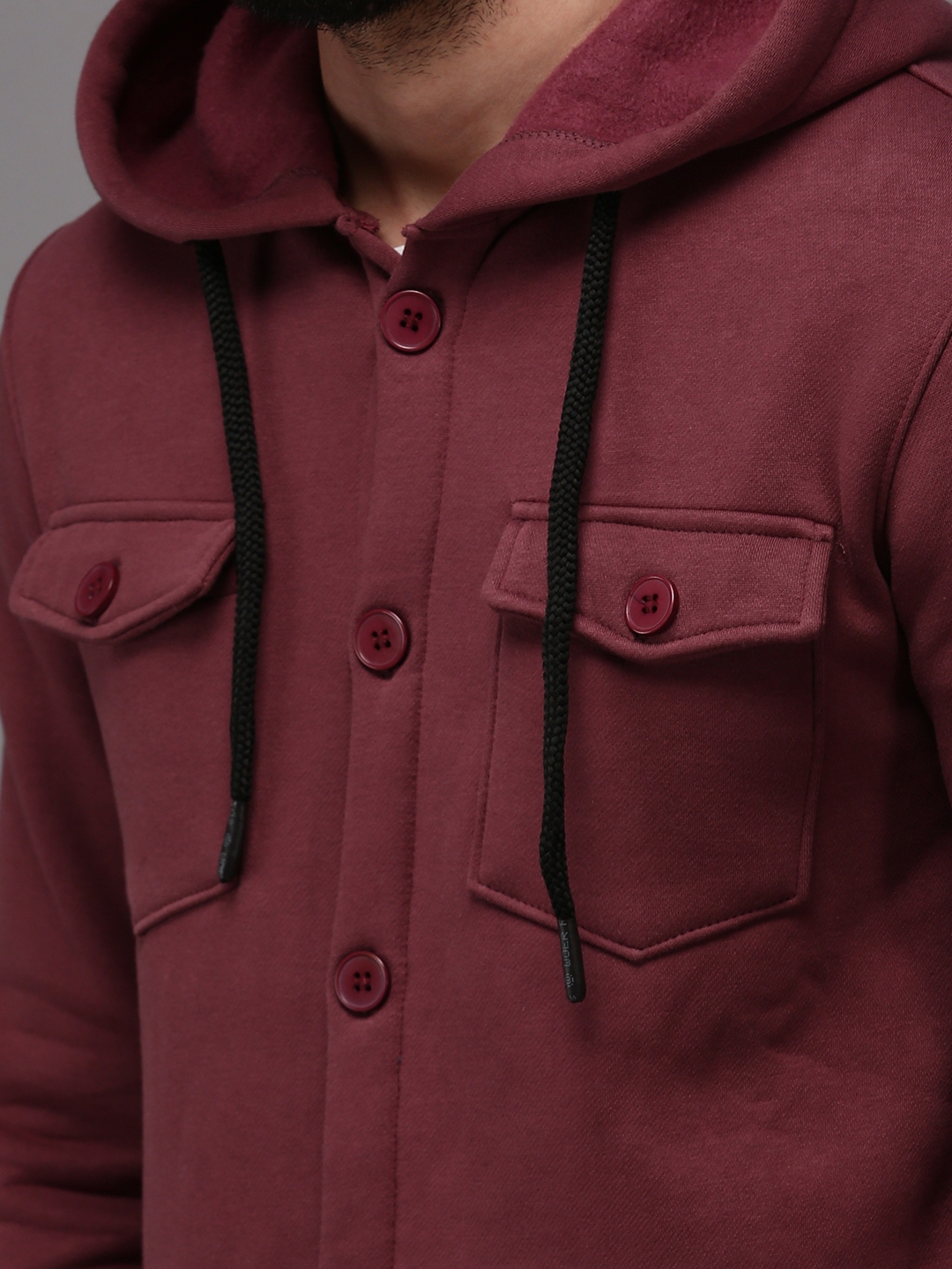 Showoff | SHOWOFF Men Mauve Solid Hooded Full Sleeves Front-Open Sweatshirt 5