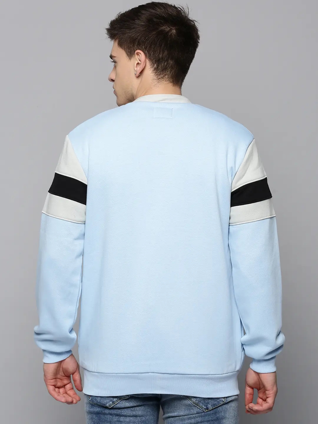 Showoff | SHOWOFF Men Blue Colourblocked Mandarin Collar Full Sleeves Front-Open Sweatshirt 3