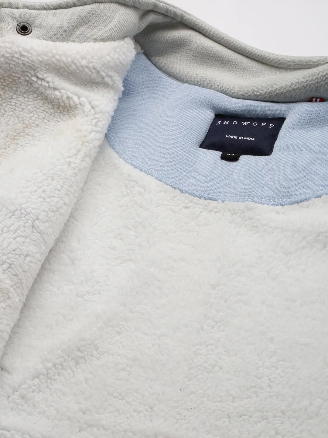 Showoff | SHOWOFF Men Blue Colourblocked Mandarin Collar Full Sleeves Front-Open Sweatshirt 8