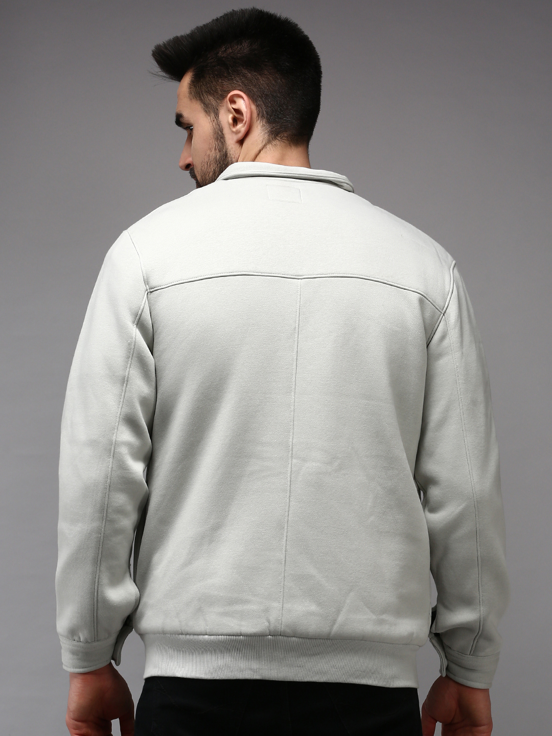 SHOWOFF Men's Shirt Collar Grey Solid Sweatshirt