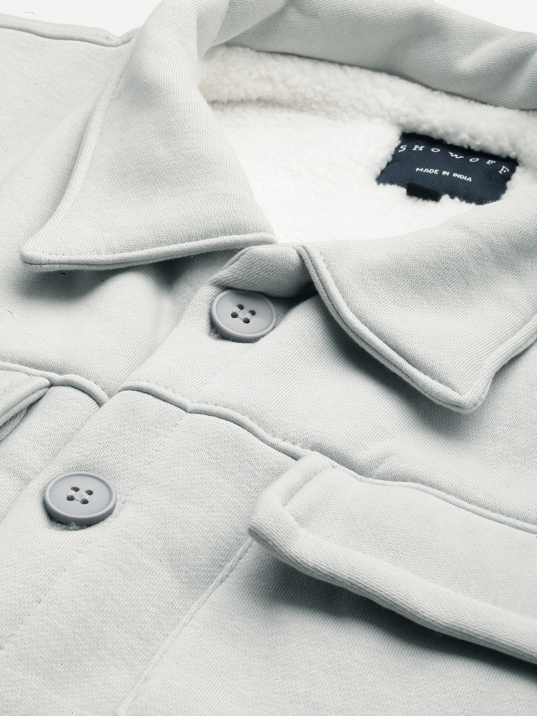 SHOWOFF Men's Shirt Collar Grey Solid Sweatshirt
