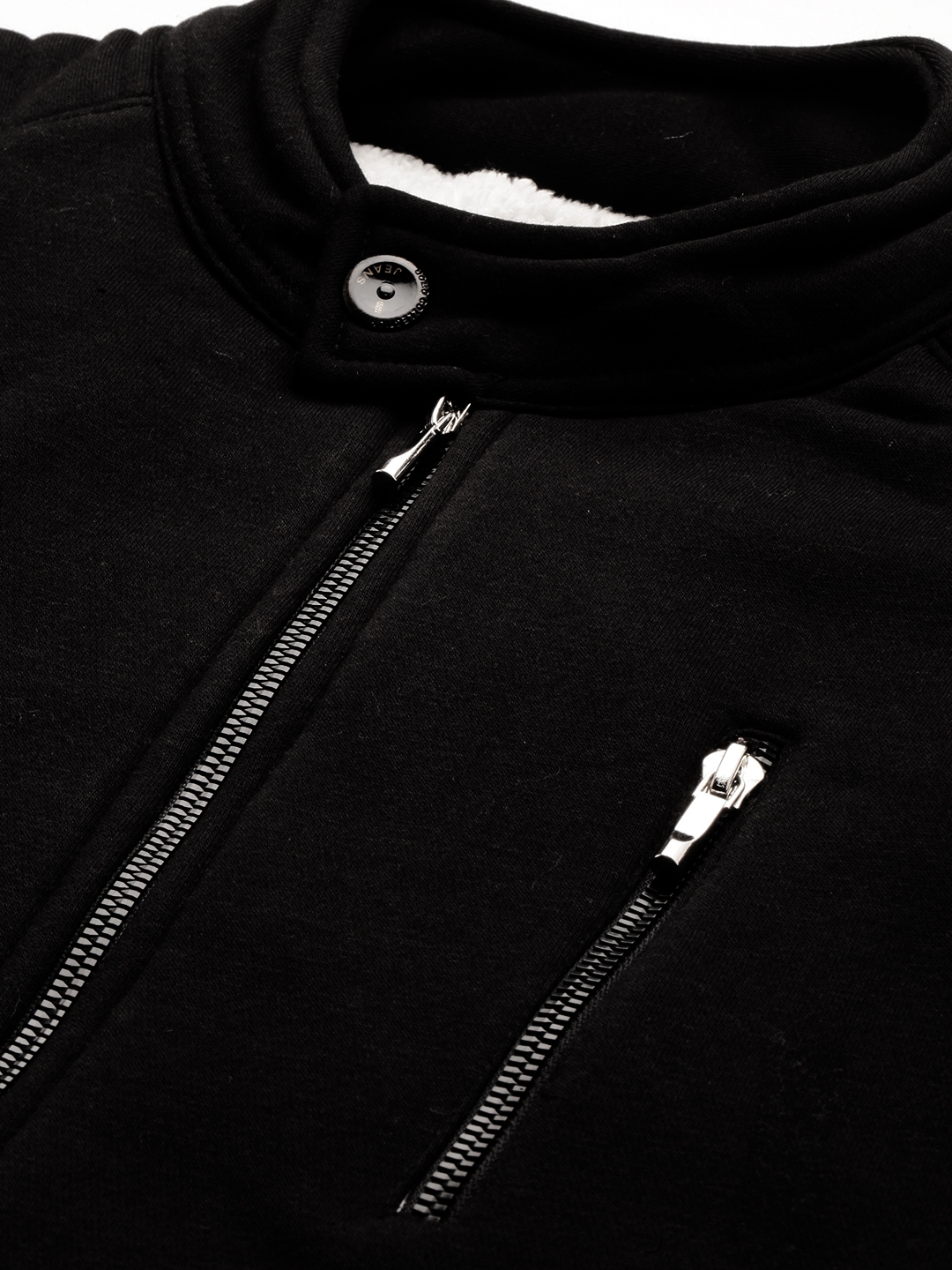 Showoff | SHOWOFF Men Black Solid Mandarin Collar Full Sleeves Front-Open Sweatshirt 6