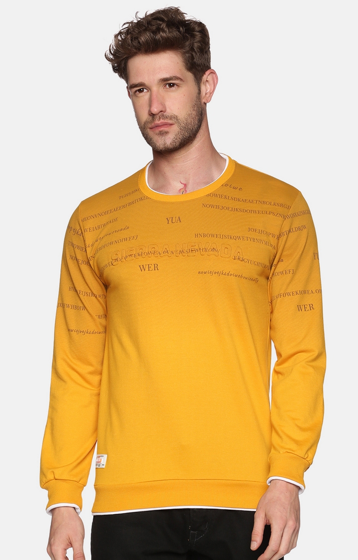 Showoff | SHOWOFF Men Yellow Printed Round Neck Full Sleeves Regular Fit Mid Length Sweatshirt 0