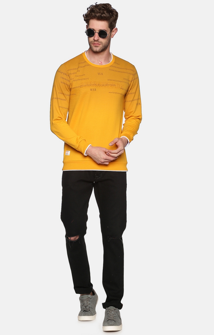 Showoff | SHOWOFF Men Yellow Printed Round Neck Full Sleeves Regular Fit Mid Length Sweatshirt 1