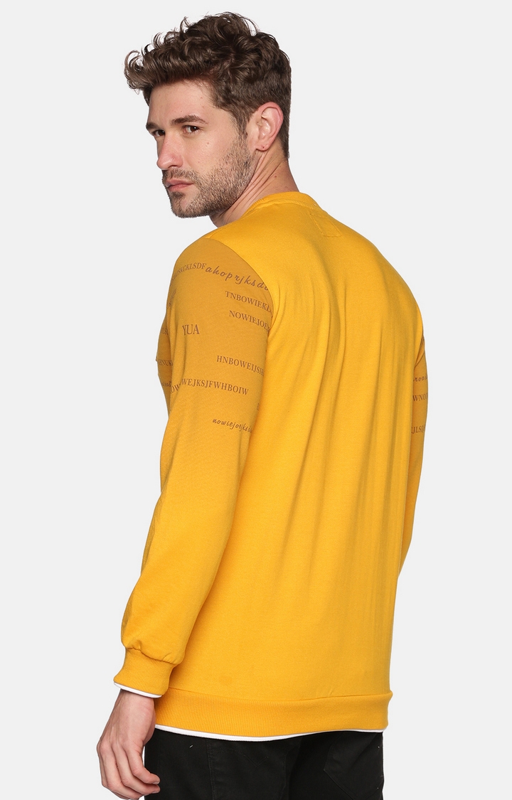 Showoff | SHOWOFF Men Yellow Printed Round Neck Full Sleeves Regular Fit Mid Length Sweatshirt 3