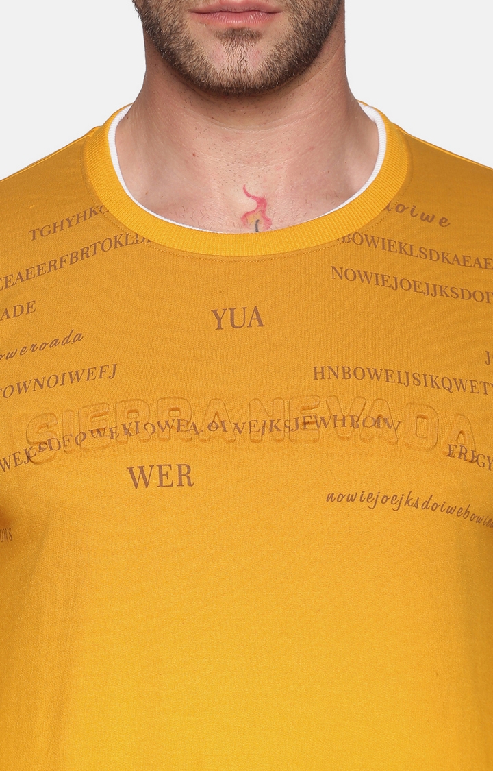 Showoff | SHOWOFF Men Yellow Printed Round Neck Full Sleeves Regular Fit Mid Length Sweatshirt 4