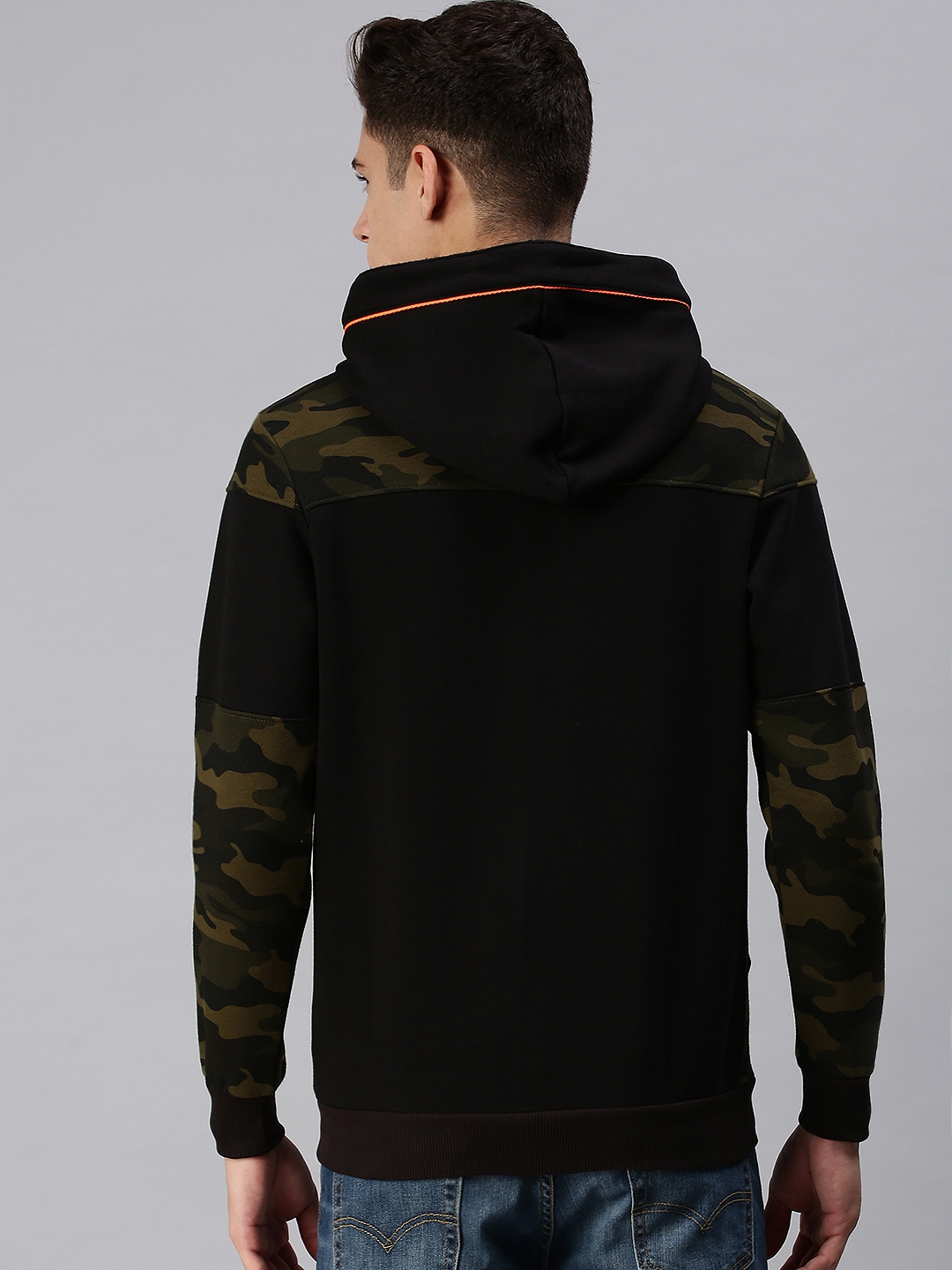 Showoff | SHOWOFF Men Black camouflage Hooded Full Sleeves Slim Fit Sweatshirt 3