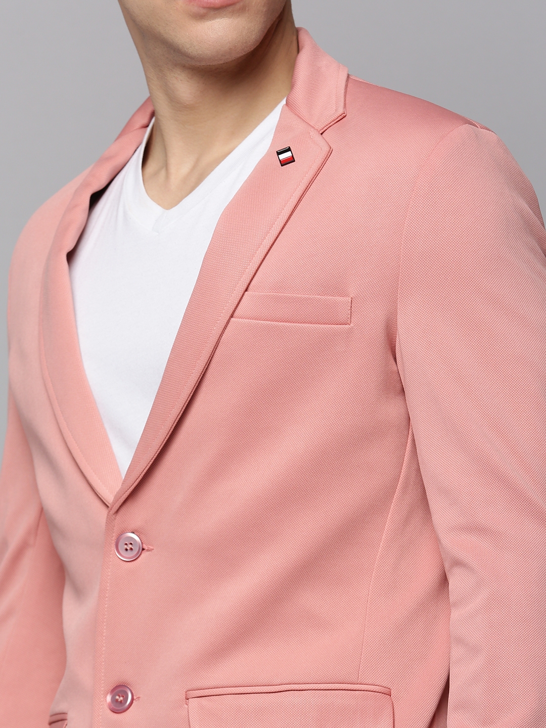 SHOWOFF Men Pink Solid Notched Lapel Full Sleeves Open Front Blazer