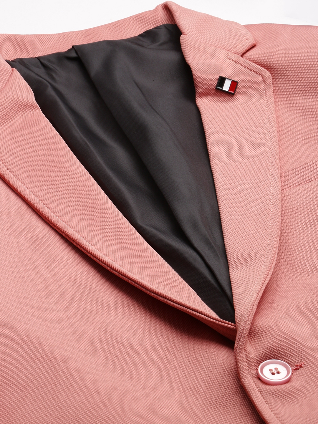 SHOWOFF Men Pink Solid Notched Lapel Full Sleeves Open Front Blazer