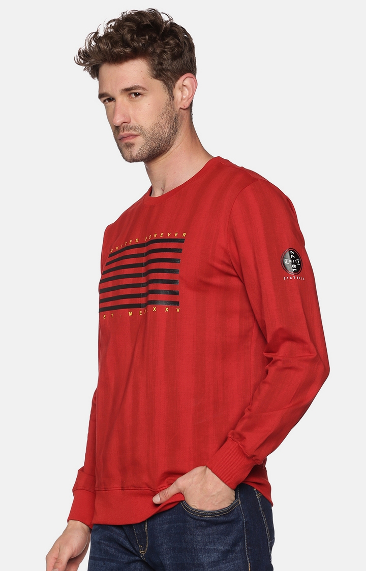 Showoff | SHOWOFF Men Red Striped Round Neck Full Sleeves Regular Fit Mid Length Sweatshirt 2