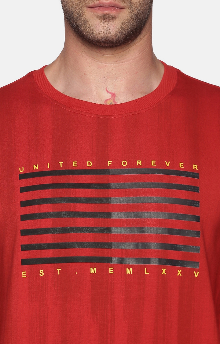 Showoff | SHOWOFF Men Red Striped Round Neck Full Sleeves Regular Fit Mid Length Sweatshirt 4