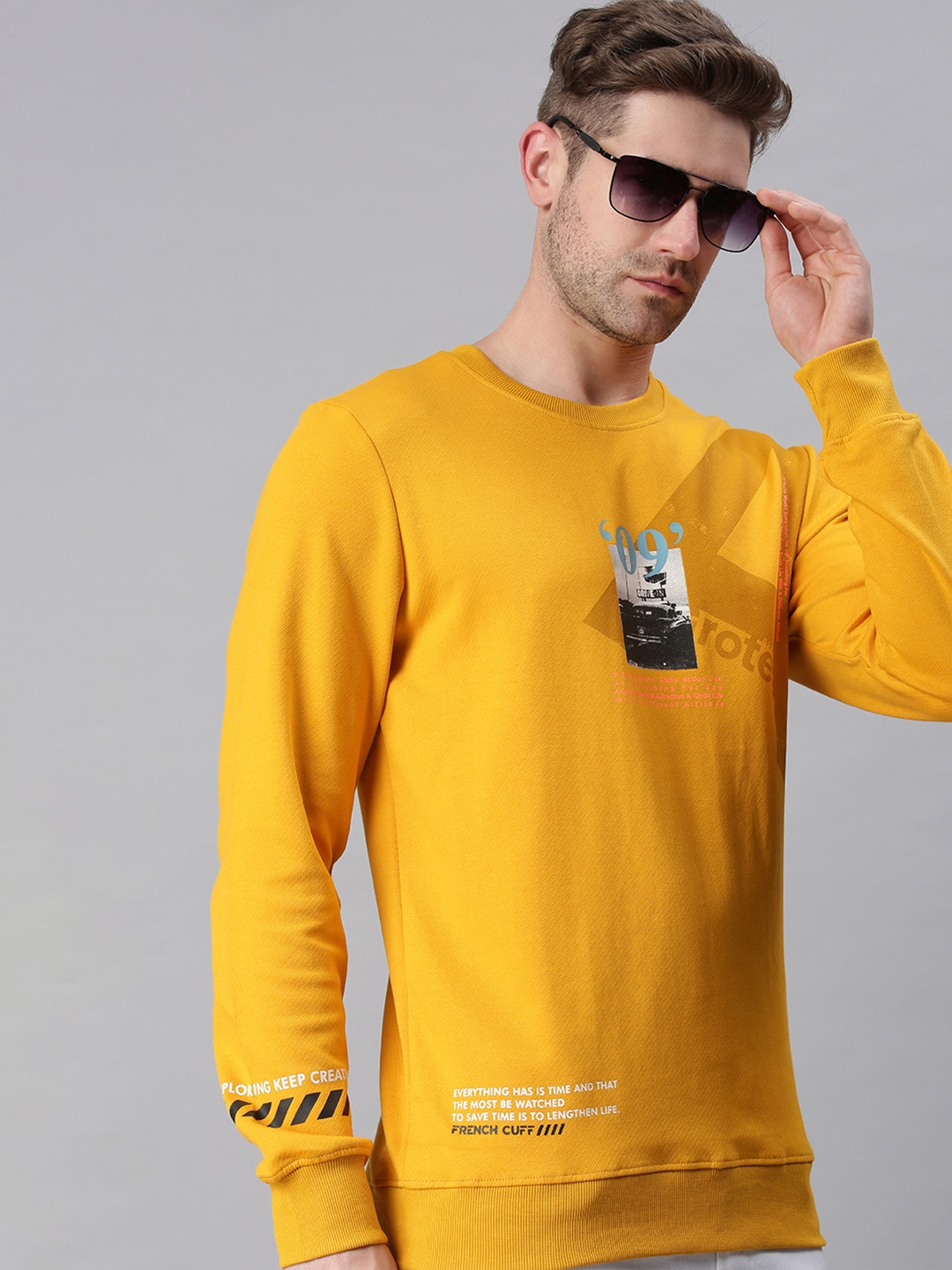 Showoff | SHOWOFF Men Yellow Printed Round Neck Full Sleeves Slim Fit Mid Length Sweatshirt 0