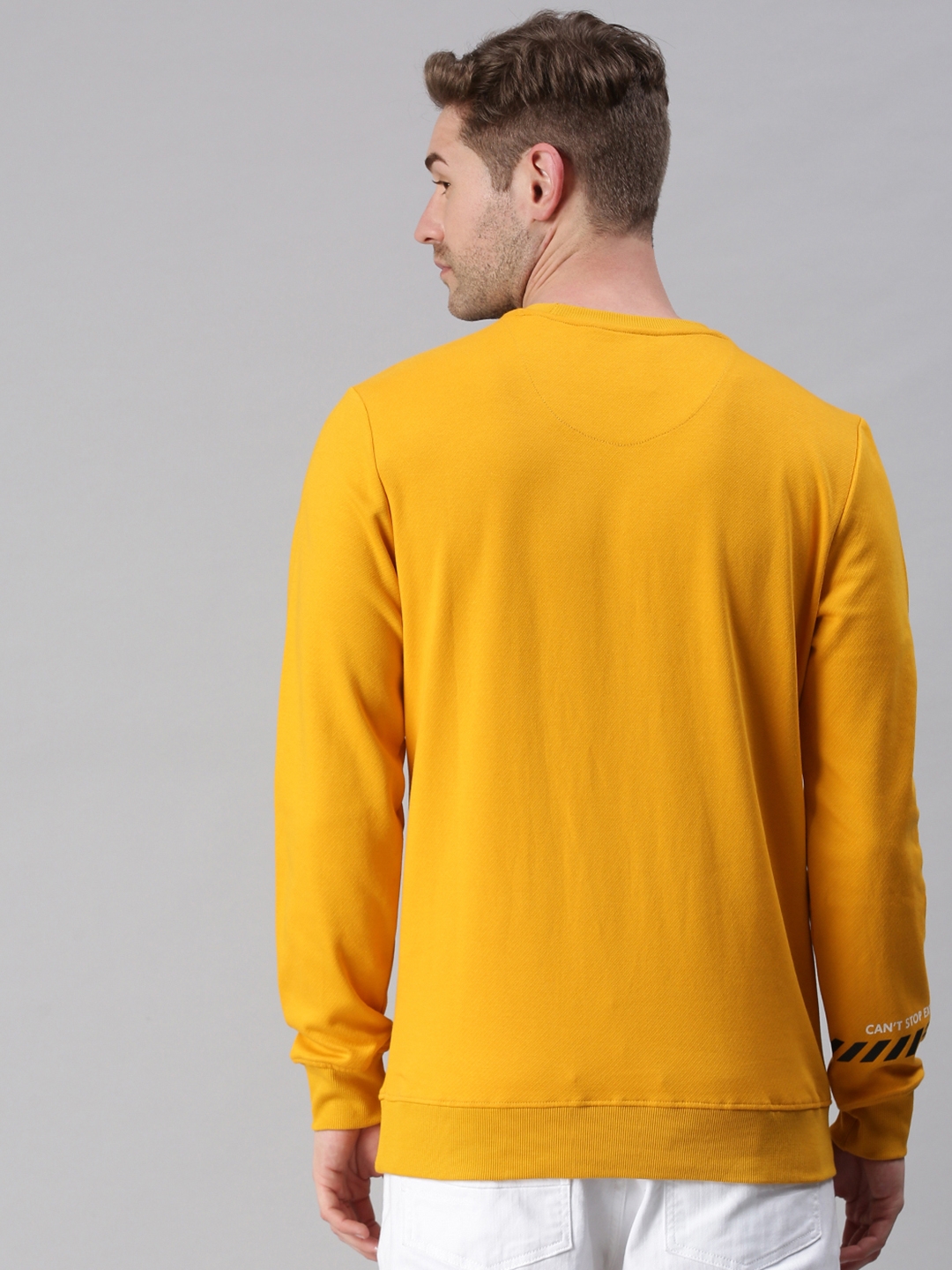 Showoff | SHOWOFF Men Yellow Printed Round Neck Full Sleeves Slim Fit Mid Length Sweatshirt 3