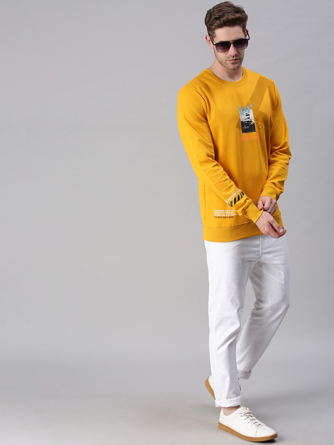 Showoff | SHOWOFF Men Yellow Printed Round Neck Full Sleeves Slim Fit Mid Length Sweatshirt 4