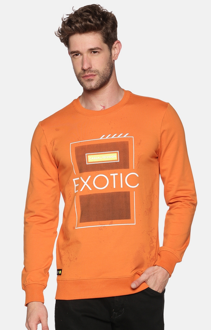 Showoff | SHOWOFF Men Orange Printed Round Neck Full Sleeves Regular Fit Mid Length Sweatshirt 0