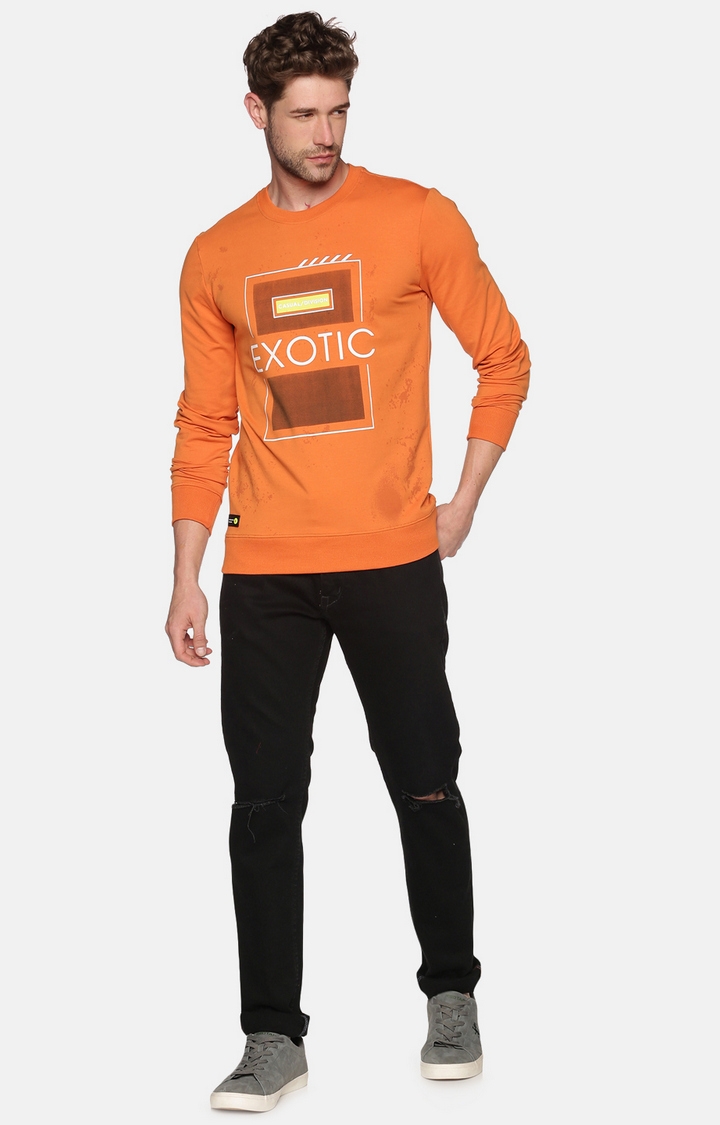 Showoff | SHOWOFF Men Orange Printed Round Neck Full Sleeves Regular Fit Mid Length Sweatshirt 1