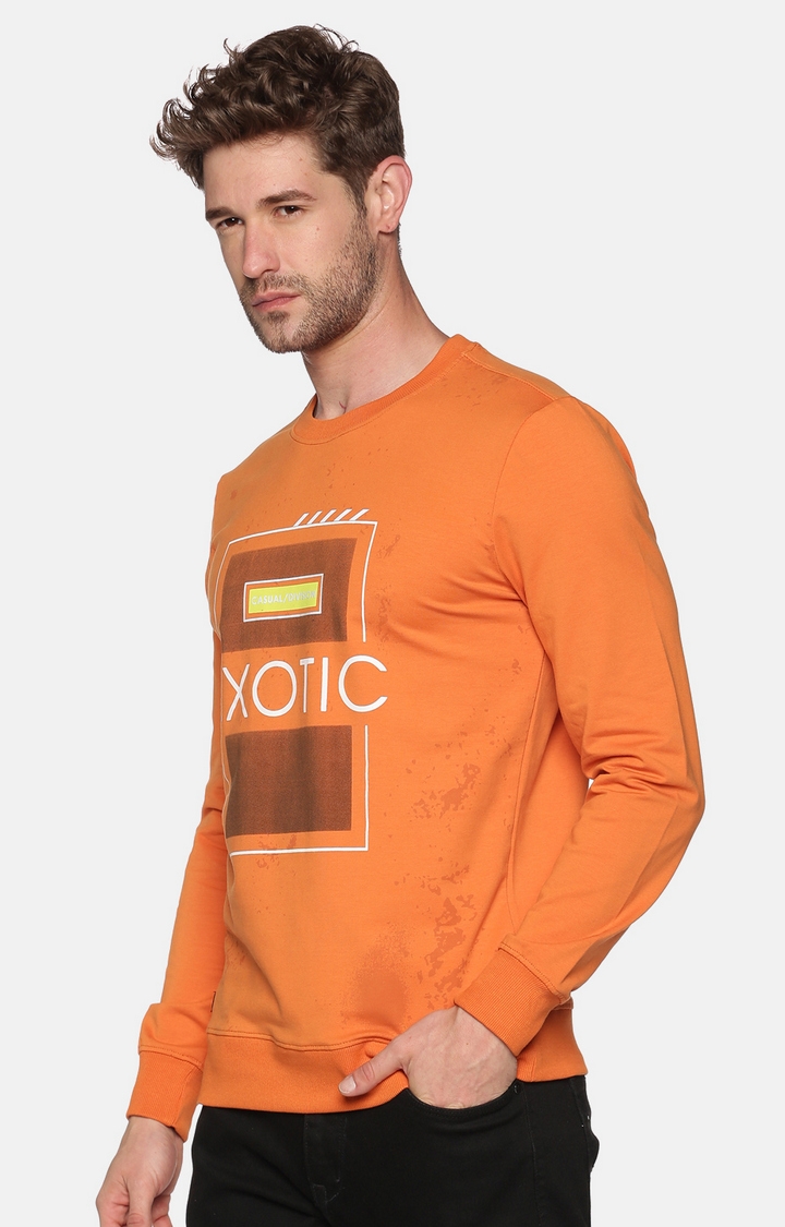 Showoff | SHOWOFF Men Orange Printed Round Neck Full Sleeves Regular Fit Mid Length Sweatshirt 2