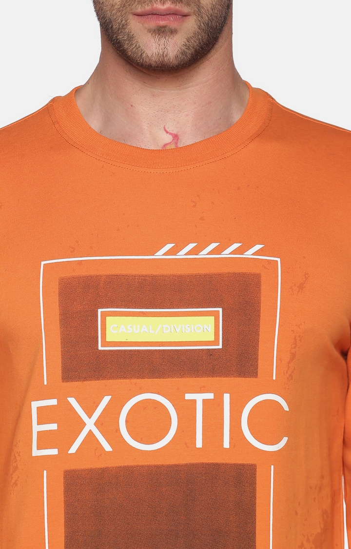 Showoff | SHOWOFF Men Orange Printed Round Neck Full Sleeves Regular Fit Mid Length Sweatshirt 4