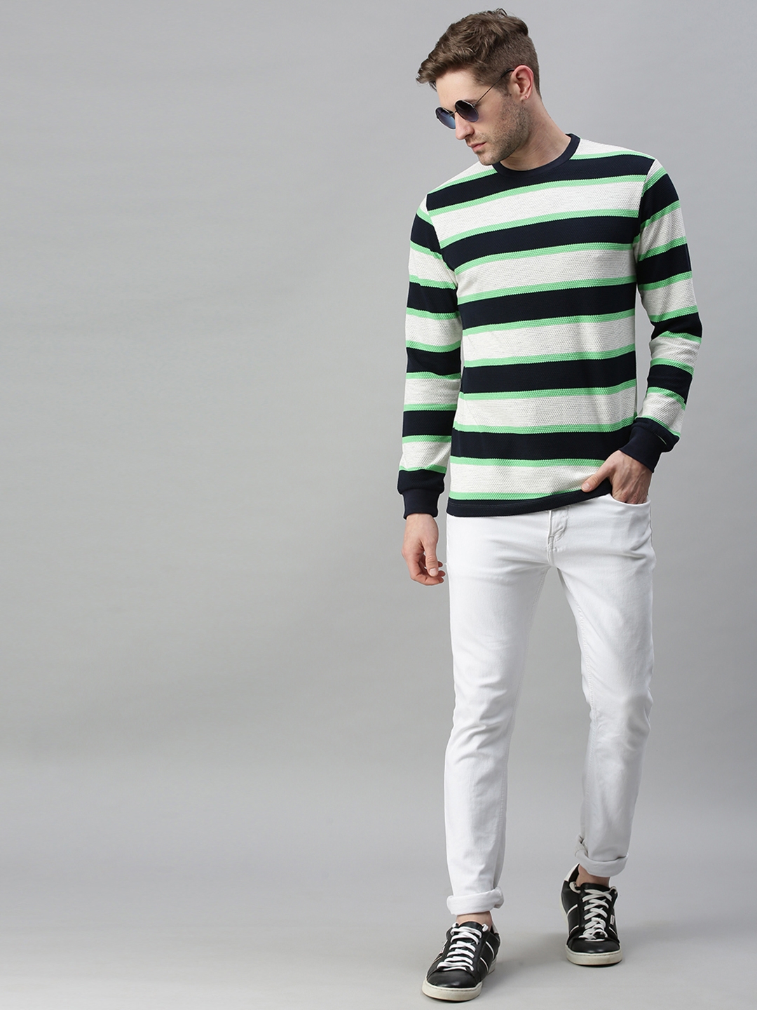 Showoff | SHOWOFF Men's  Casual WHITE GREEN SweatShirt 4