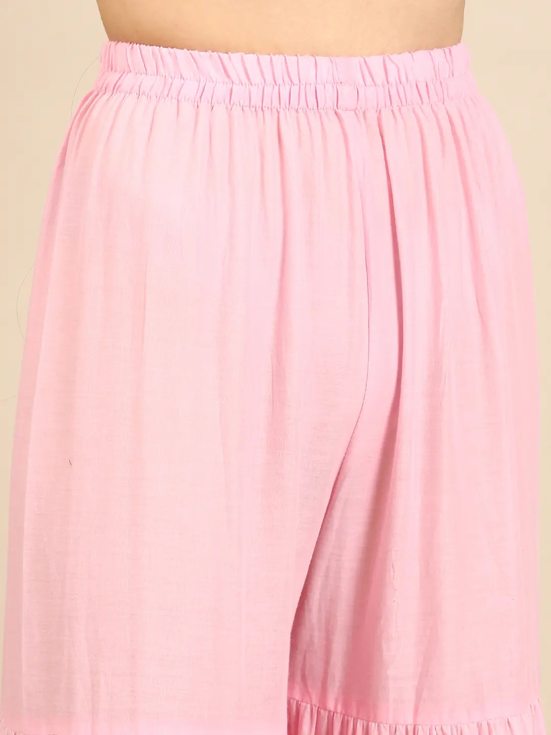 Showoff | SHOWOFF Women Pink Solid Round Neck Three-Quarter Sleeves Mid Length Straight Kurta Set 6