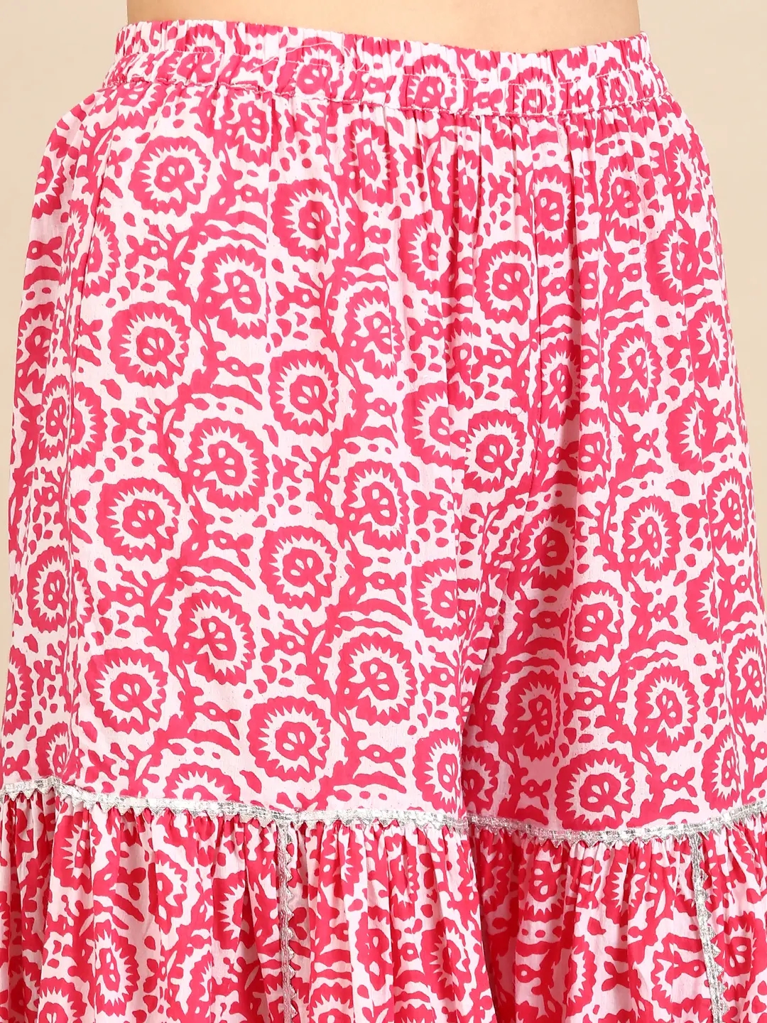 Showoff | SHOWOFF Women Pink Printed Shoulder Straps Sleeveless Maxi Length Anarkali Kurta Set 6