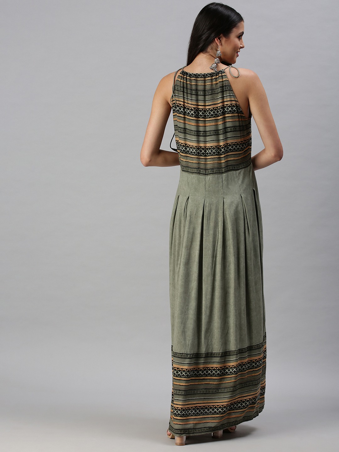 SHOWOFF Women's Anarkali Halter Neck Olive Kurta