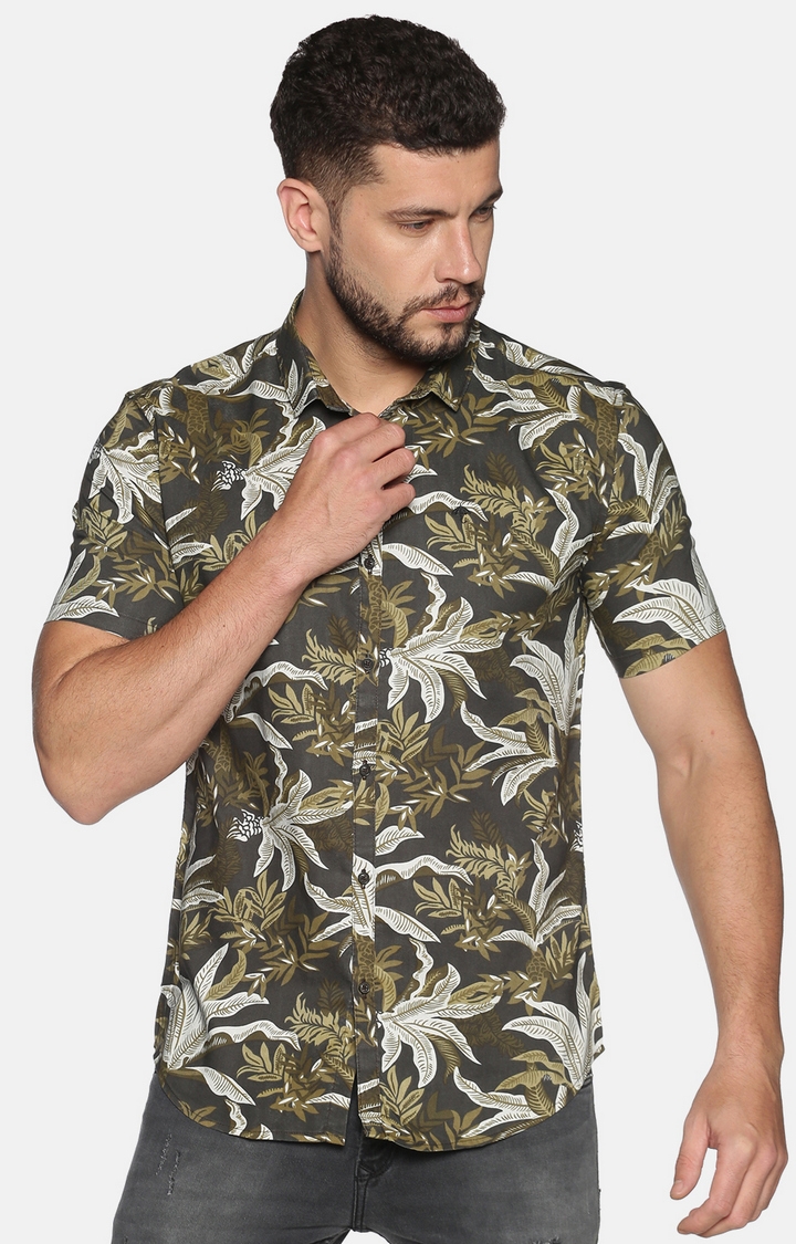 Showoff | Men's Green Floral Casual Shirt 0