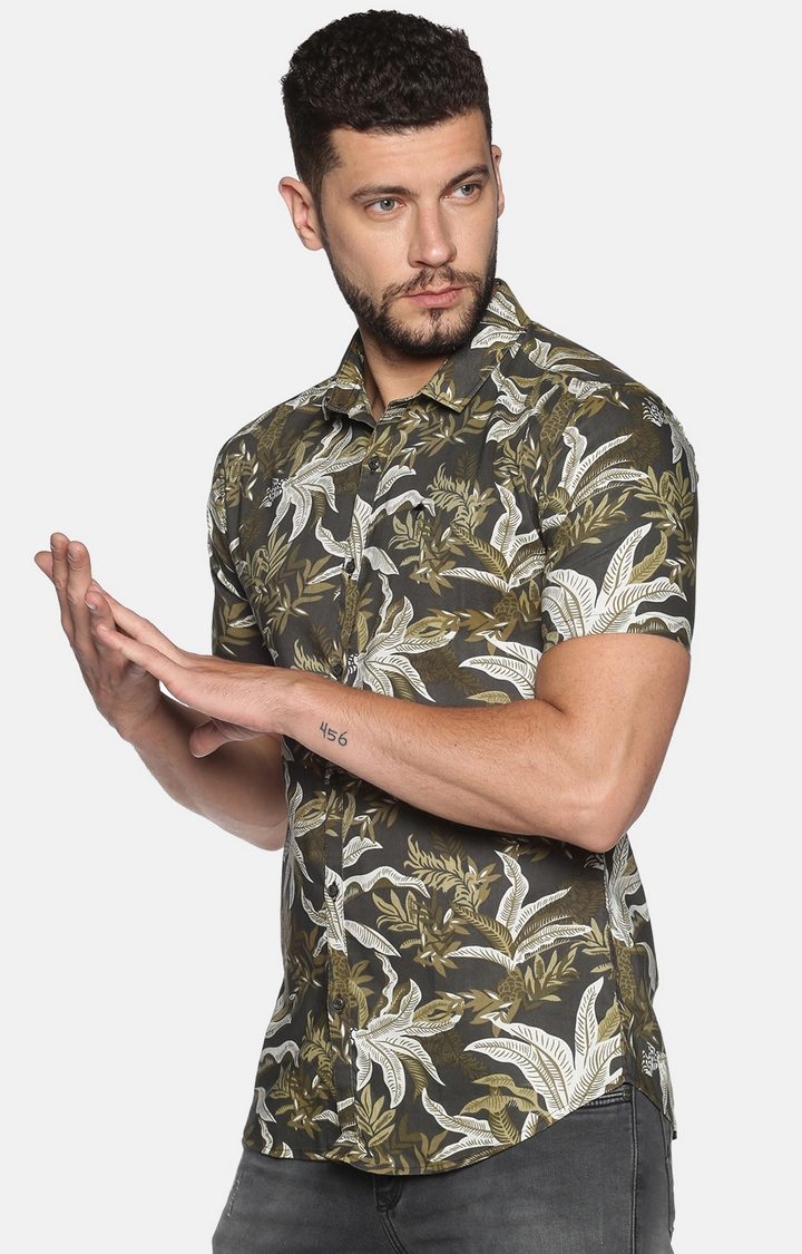 Showoff | Men's Green Floral Casual Shirt 2