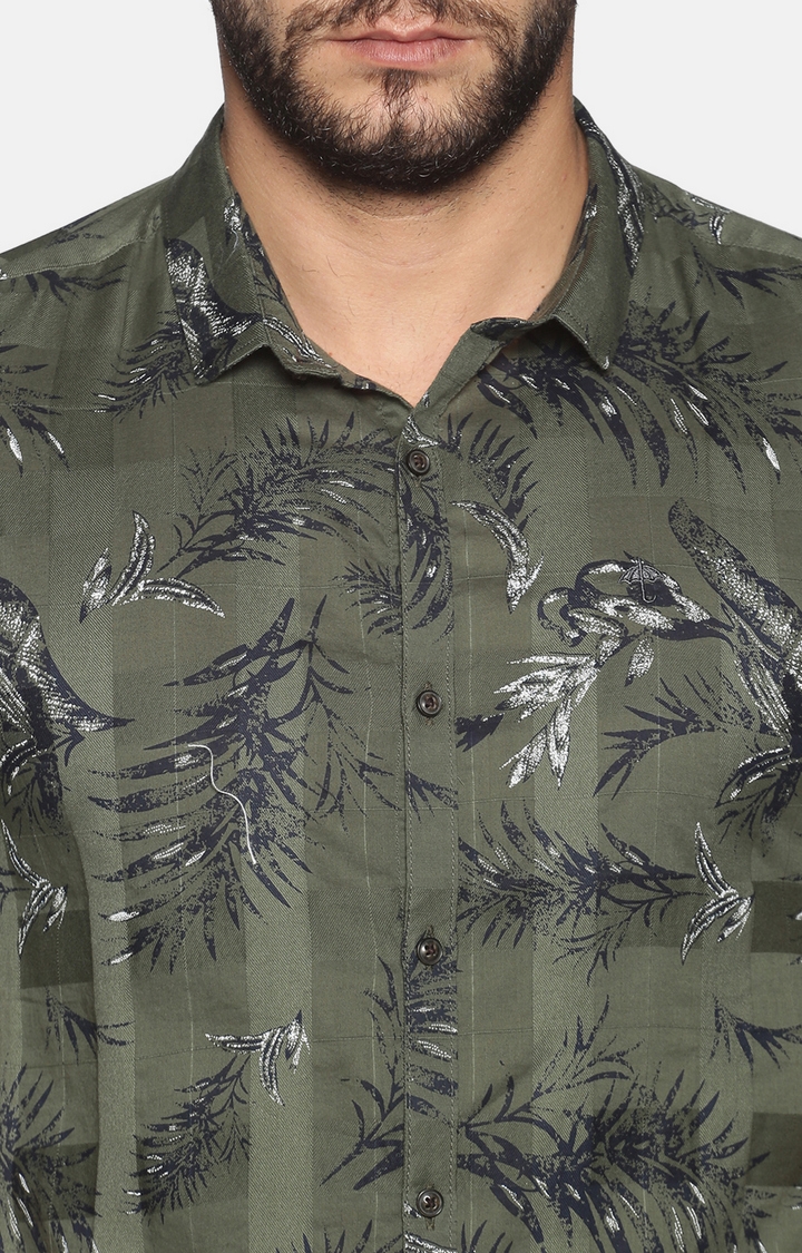 Showoff | Showoff Men's Casual Green Floral Slim Fit Shirt 4