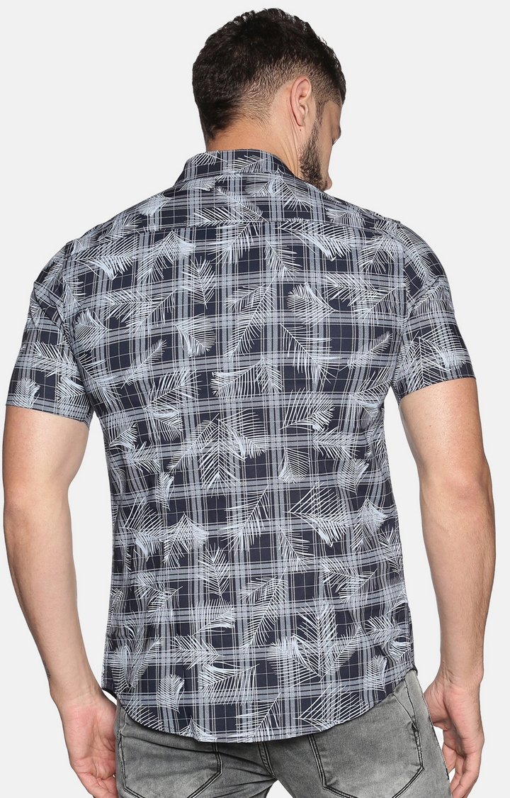 Showoff | Showoff Men's Casual Navy Floral Slim Fit Shirt 3