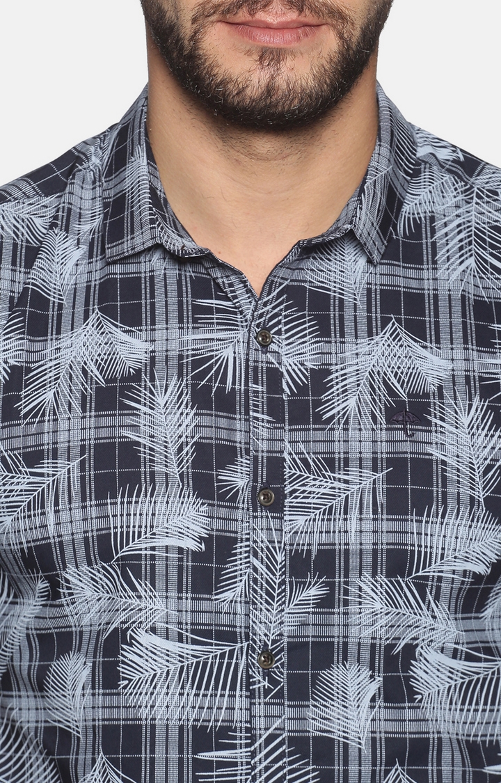 Showoff | Showoff Men's Casual Navy Floral Slim Fit Shirt 4