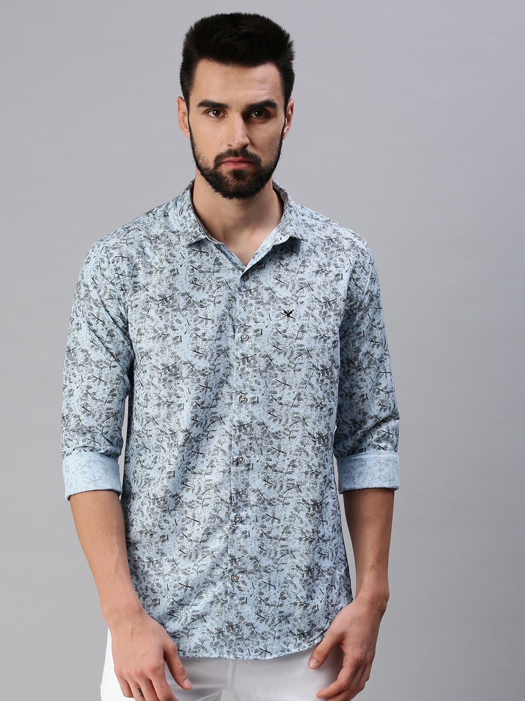 Showoff | SHOWOFF Men Blue Printed Slim Collar Full Sleeves Casual Shirt 1