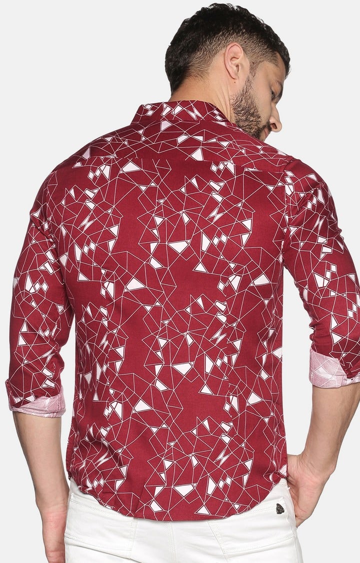 SHOWOFF Men Maroon Printed Classic Collar Full Sleeves Slim Fit Casual Shirt